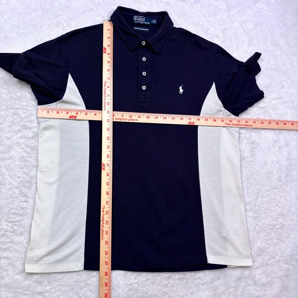 Polo Ralph Lauren Polo Shirt Mens L Navy Blue White Colorblock Wicking Vented